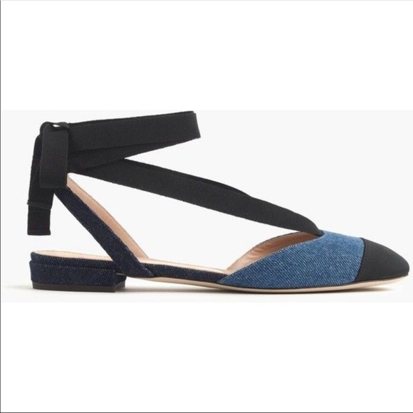 J. Crew Shoes - J.Crew ankle tie-strap denim flats